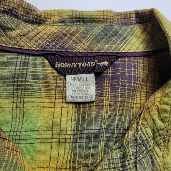 Horny Toad Plaid Elbow Patch Button Front Shirt Small Rustic Western Cabincore - Picture 3 of 6